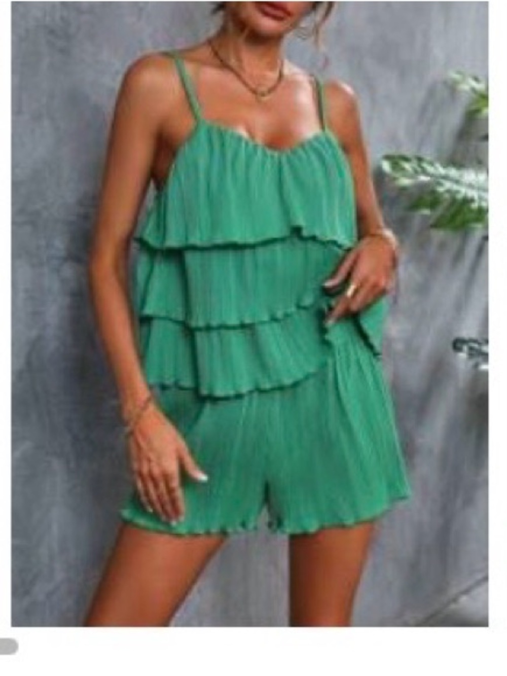 Green Pleated Tiered matching set
